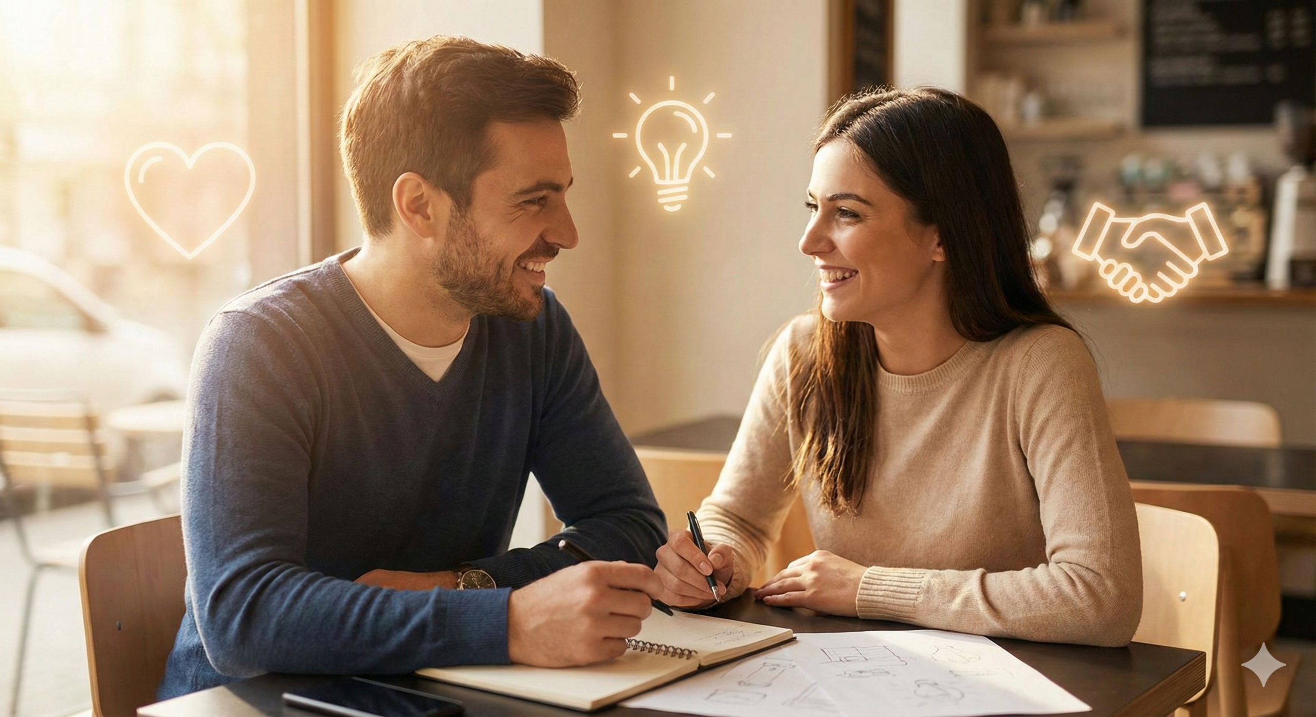 Two humans collaborating showing empathy and creativity